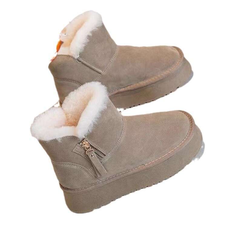 Northeast Snow Boots for Women Winter 2025 New Style Fleece Lined Thickened Khaki Cotton Thick Sole Non-Slip Warm Bread Shoes