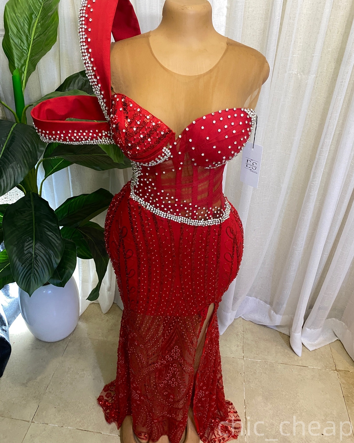 Red Mermaid Prom Dresses 2025 Crystals Sheer Neck Sequined Lace Evening Formal Party Second Birthday Engagement Gowns Plus Size Dress For Special Occa