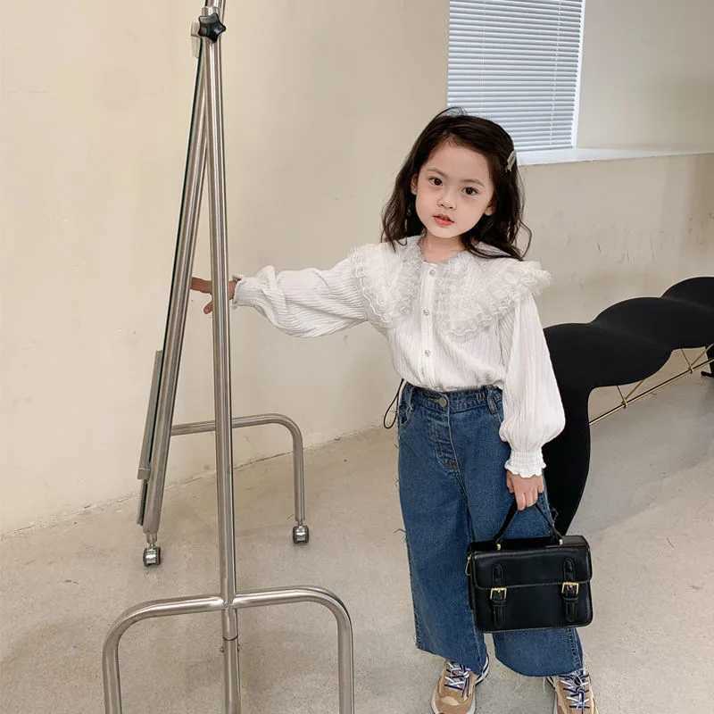 2024 Autumn Blouse New Girls Lace Shirt Korean Childrens Long Sleeved Top Baby Shirt C251007