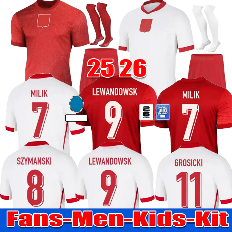 2025 Polands LEWANDOWSKI Soccer Jerseys 25 26 Polonia KRYCHOWIAK GROSICKI ZIELINSKI MILIK Zalewski Szymanski Polish Football Shirt Men Kids Kit