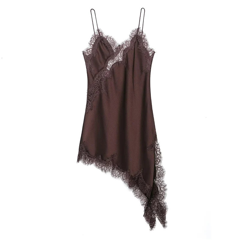 Satin Sexy Lace Spliced Short Sling Dress Women Sleeveless Backless Asymmetric Sexy Party Dresses 2025 Summer Lady Dress 250922 - view 6