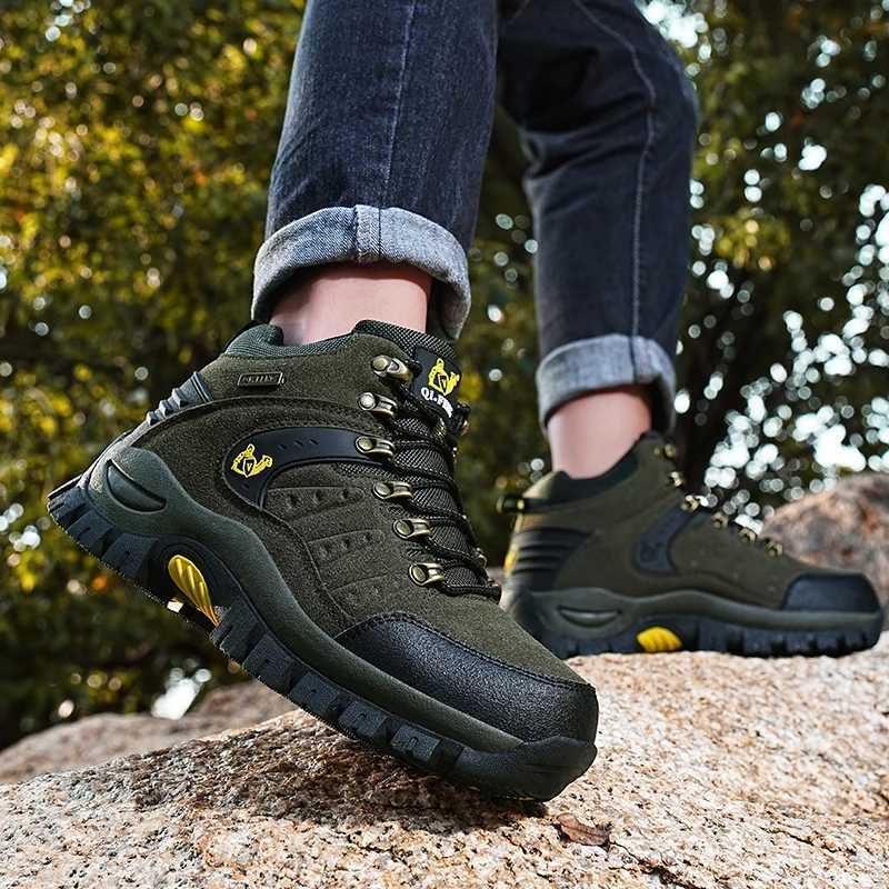 Hiking Shoes Men PU Outdoor Camping Anticollision Climbing Shoe Lace Up Climbing Trekking Sneakers J251007
