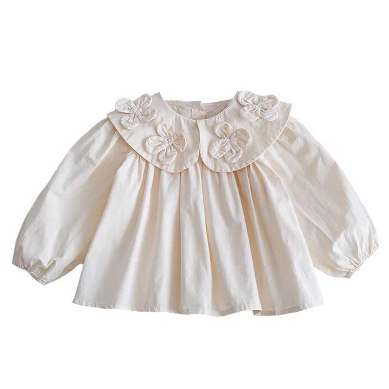 Girls Shirt 2025 Spring Autumn New Fashionable Three Dimensional Flower Western Style Doll Neck Versatile Outerwear C251007