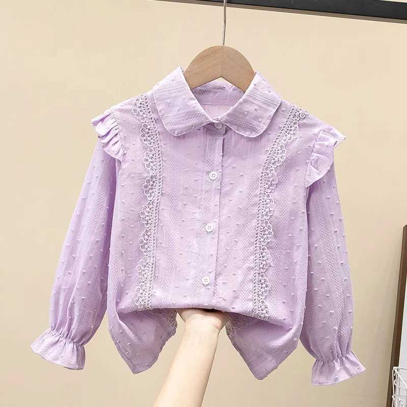 Autumn School Girls White Lace Blouse Preppy Style Toddler Teenager Girls Cotton Tops Kids Shirt Long Sleeve Children Clothing C251007