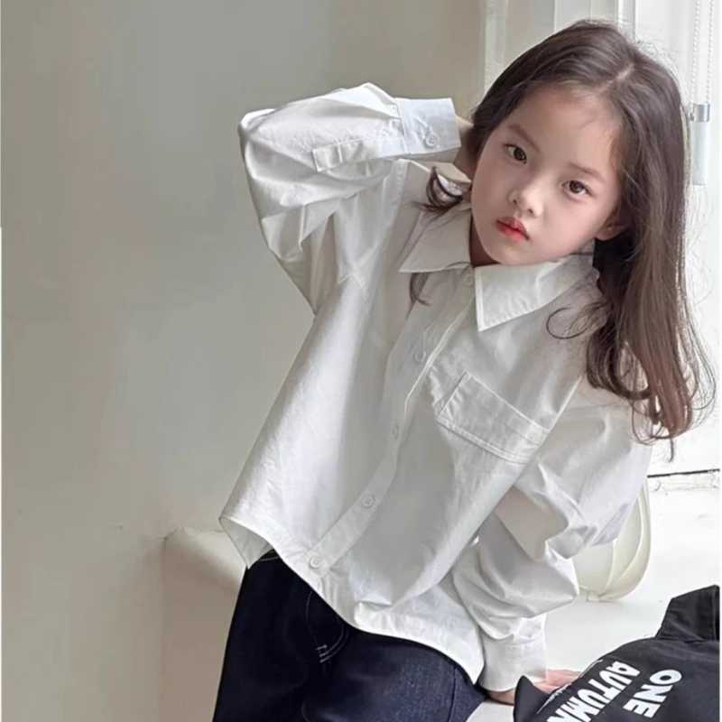 Slit Shirt 2025 Spring and Summer New Korean Fashion Casual Solid Color Allmatch Rear Split Shirt Girls Clothes C251007