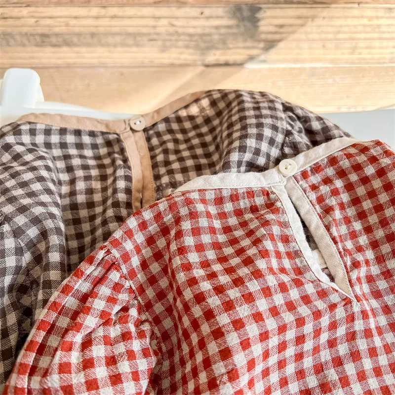 Girls 2025 Spring and Autumn New Korean Casual Allmatch Fashion Cotton and Hemp Plaid Long Sleeve Shirt C251007
