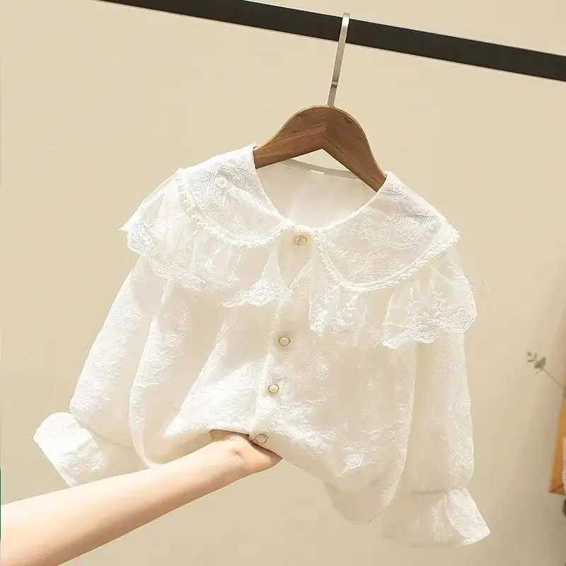 Girls White Long Sleeve Shirt Spring and Autumn New Style Childrens Western Double Collar Shirt Korean 110170cm C251007
