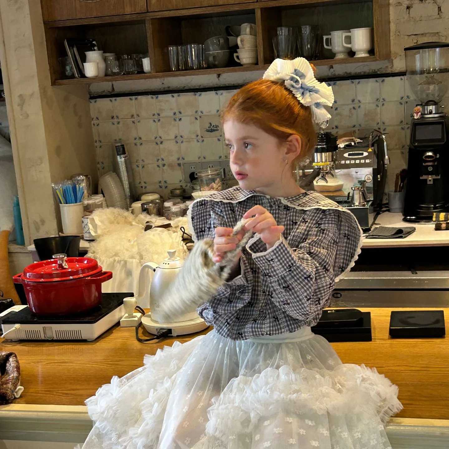 2025 Childrens Clothing Girls Autumn New Fashionable Gentle and Generous Collar Flip Collar Checkered Bow Top C251007