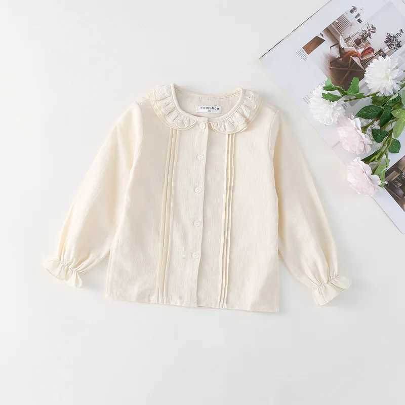 TShirt Tops Kids Japanese Lace Doll Collar Shirt Girls Spring Simple Comfortable Loose Solid Color Top Children New Style C251007