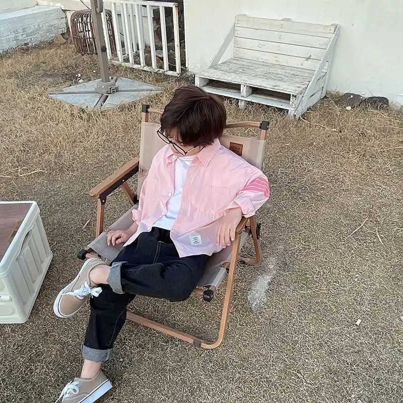 Boys and Girls Shirts SpringSummer Leisure Long Sleeve Cotton Shirts Fashion Childrens Baby Handsome Polo Neck Shirt C251007