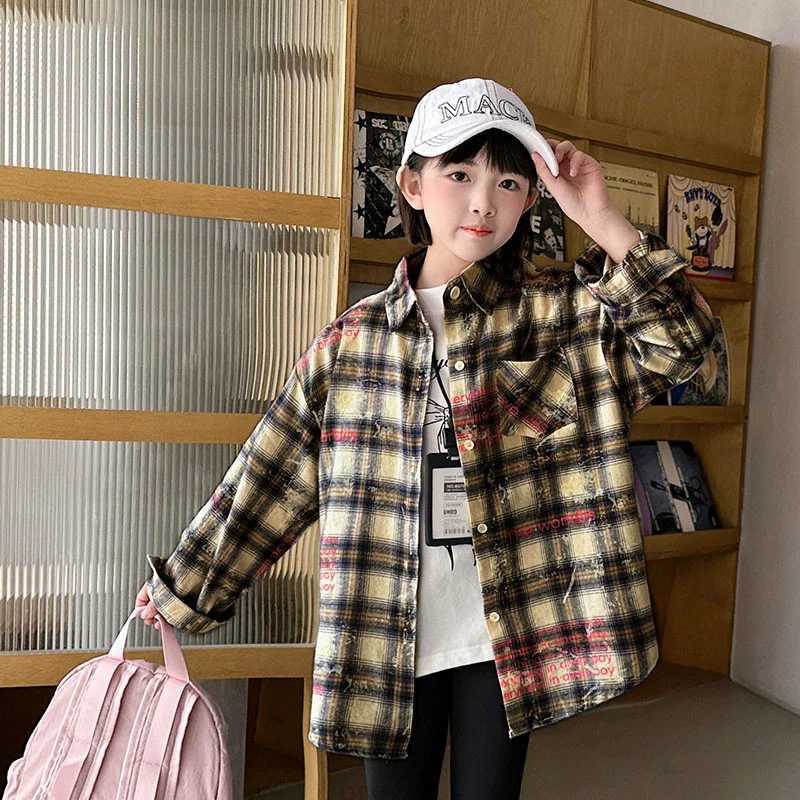 Fashion Child Plaid Blouse for Kid Girls Long Sleeve High Street Shirt Outerwear Kids Teenager Spring Trendy Streetwear Outfit C251007