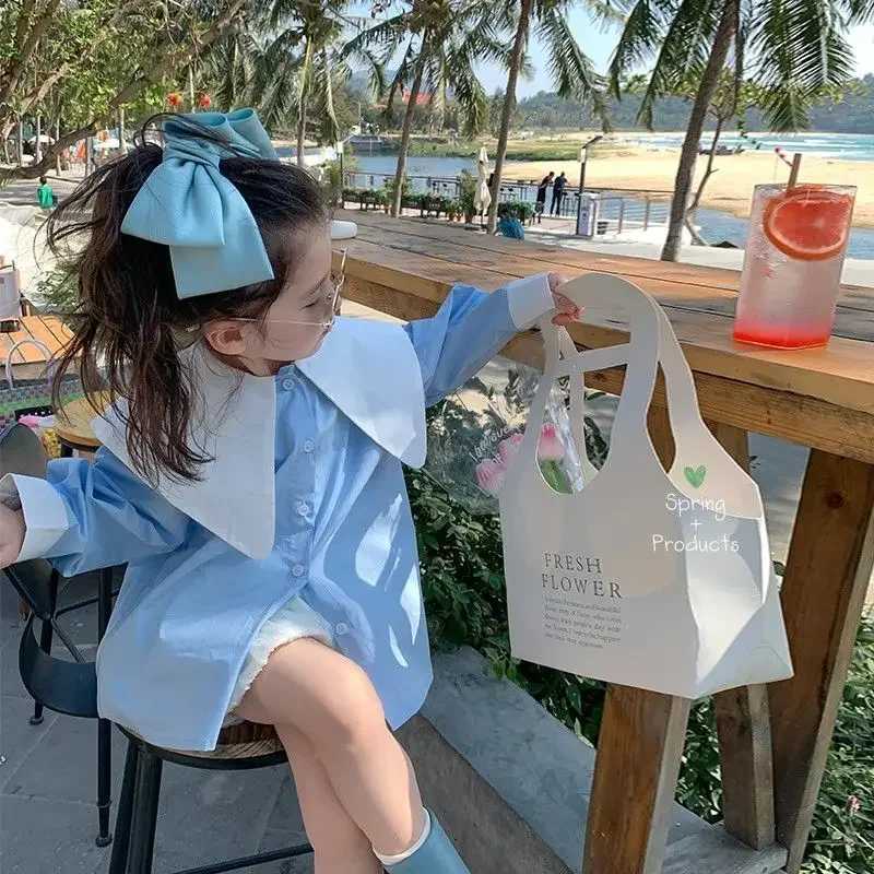 Girls KoreanStyle Stitching Contrast Color Shirt 2023 Spring New Children Fashionable Stylish Polo Collar Top C251007