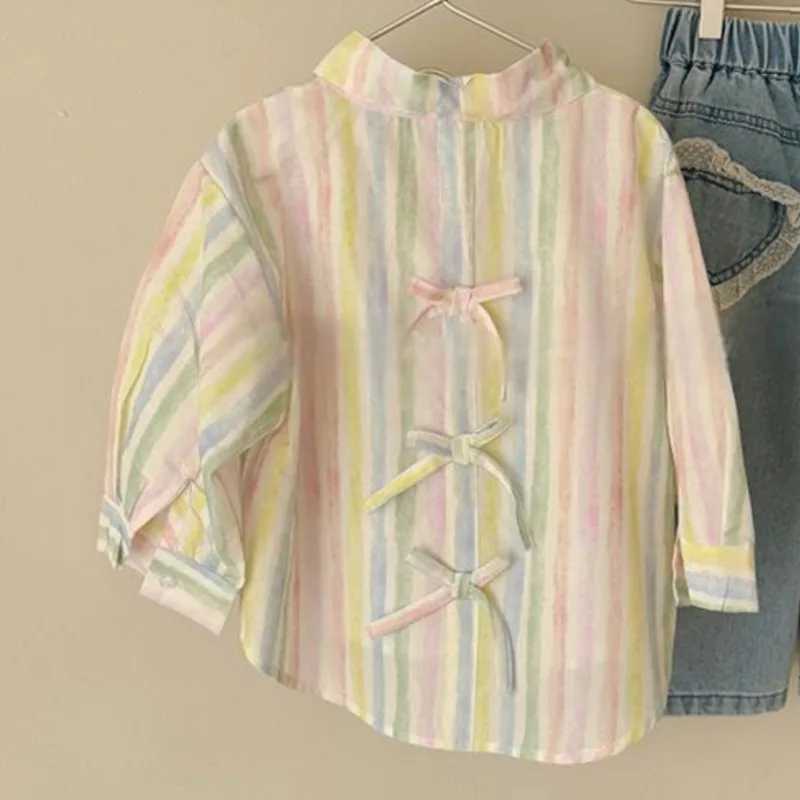 Fashion Baby Girl Cotton Bow Shirt Long Sleeve Infant Toddler Striped Blouse Loose Outfit Spring Autum Casual Baby Clothes 110Y C251007