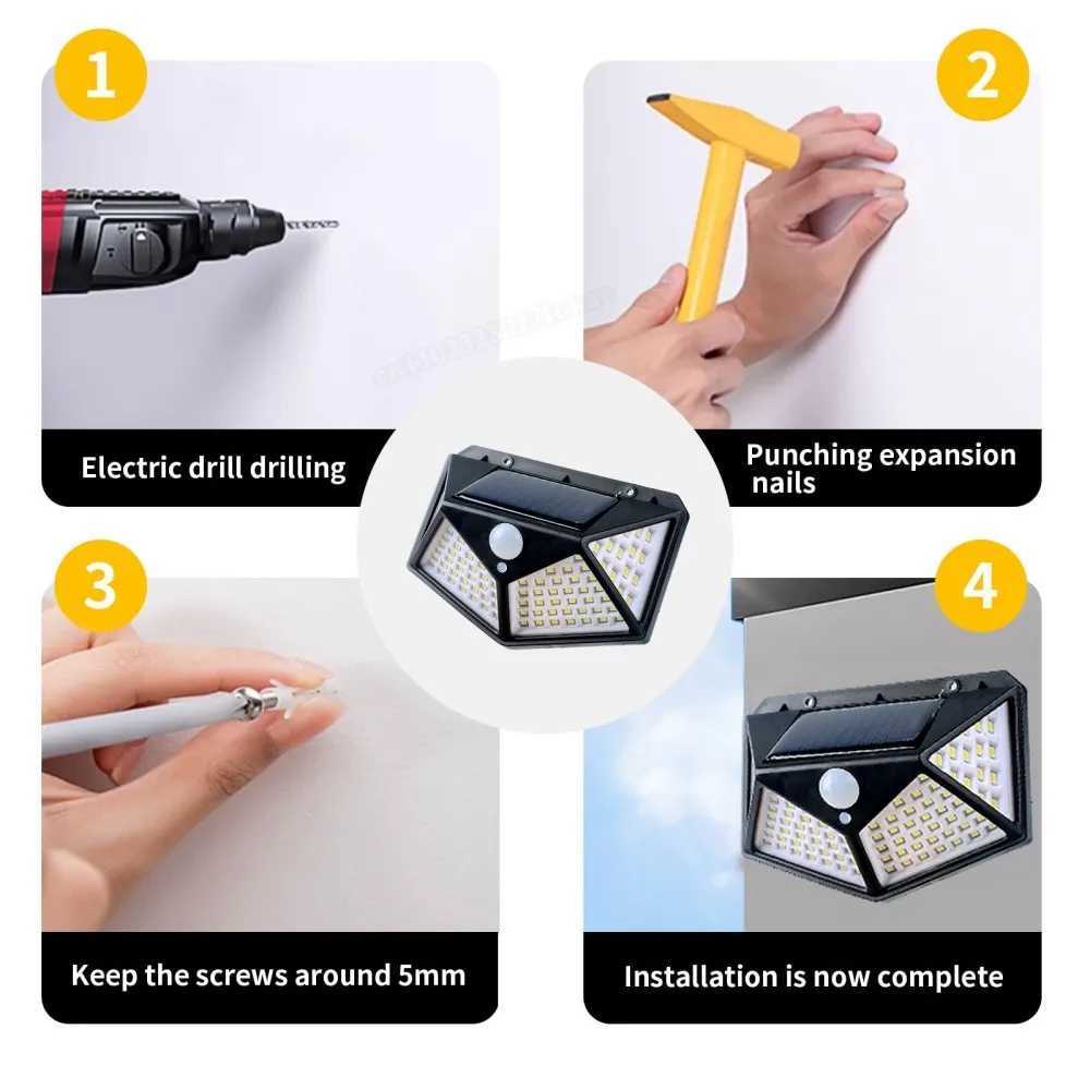 Solar Light Outdoor 100 LED Solar Lights with Motion Sensor 3000LM Waterproof IP65 Solar Powered Wall Light for Garden Yard Path C251007