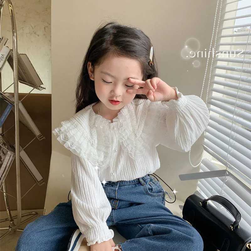 2024 Autumn Blouse New Girls Lace Shirt Korean Childrens Long Sleeved Top Baby Shirt C251007
