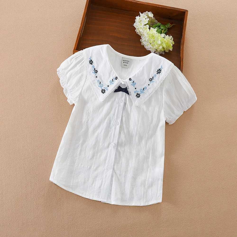 Girls Blouse Shirts Summer Short Sleeve Cotton Lovely Lace Causal White Tops Childrens High Quality Clothes C251007