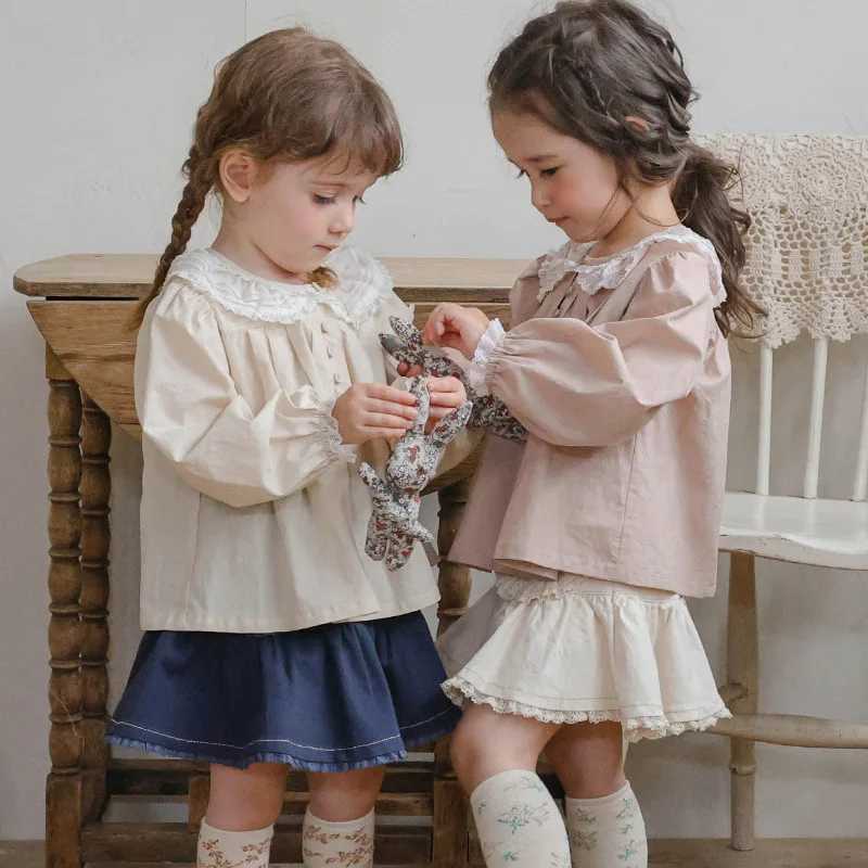2025 Autumn New Korean Children and Girls Foreign Style Lace Doll Collar Longsleeved Shirt Fashion Casual C251007