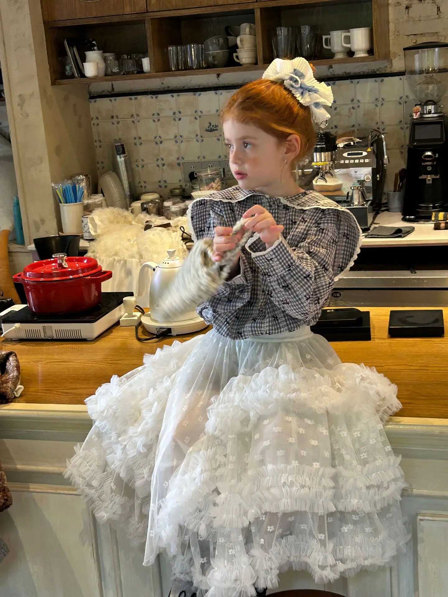 Girls Shirt 2025 Spring and Autumn New Fashionable Gentle Turndown Collar Checkered Bow Top Versatile C251007