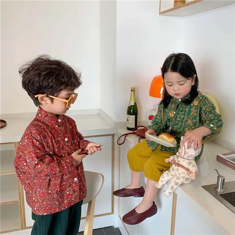 Baby Girls Boys Floral Blouses Children New Style Lapel Blouse Tops Toddler Kids LongSleeved 2025 Spring Casual Shirt C251007