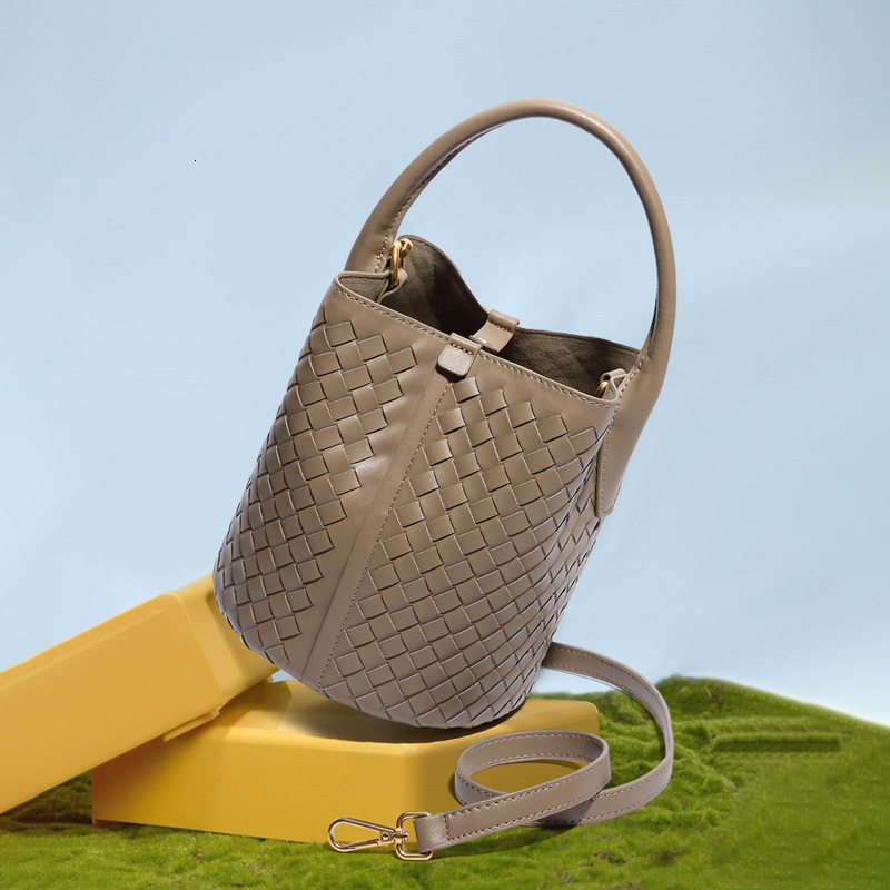 Handmade Woven Tote for Women, Basket Bucket Mother Bag, Elephant Gray Crossbody Shoulder Bag