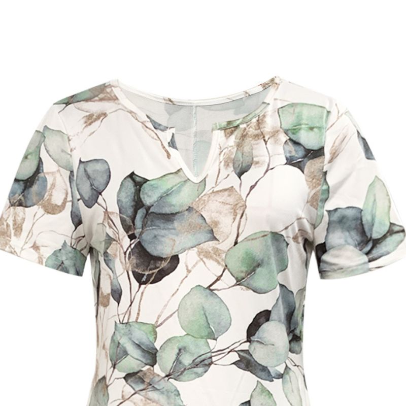 Women's Floral Print Midi Dress - Elegant Casual Short Sleeve Milk Silk Dress for Vacation-CF52970