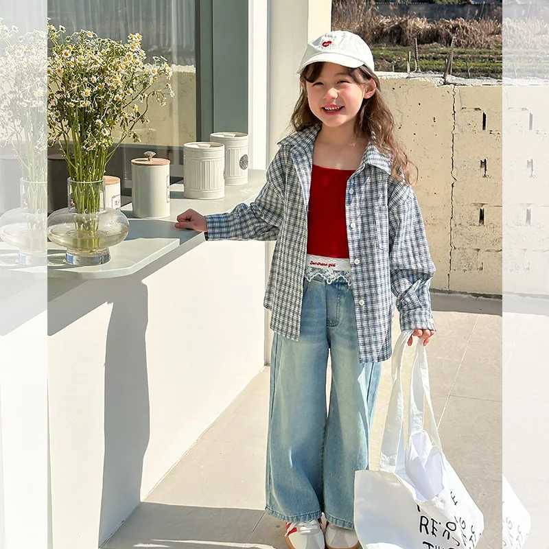 Childrens Plaid Shirt Spring New Korean Fashionable Casual Allmatch Plaid Shirt Coat Kids Clothes Girls C251007