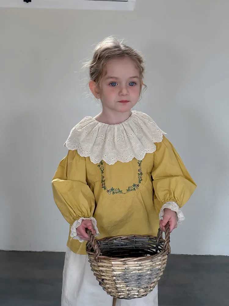 Embroidered Lace Shirt Spring New Korean Fashion Solid Color Cute Casual Embroidered Shirt Kids Clothes C251007