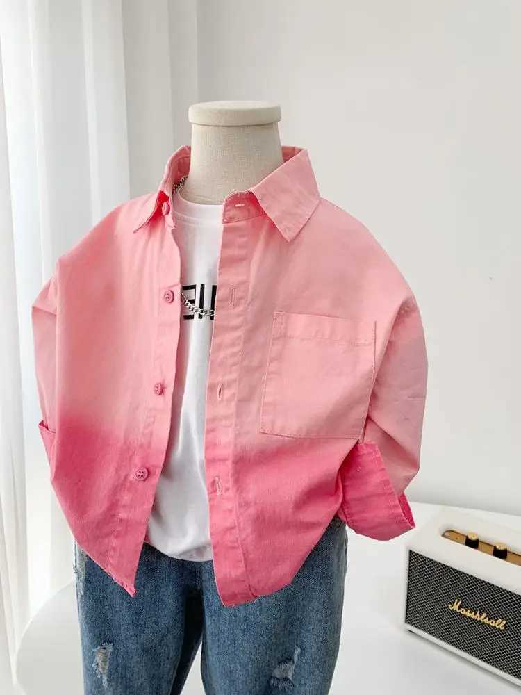 Boys Pink Shirt 2025 New Fashionable Spring and Autumn Childrens Long Sleeve Shirt Korean Coat C251007