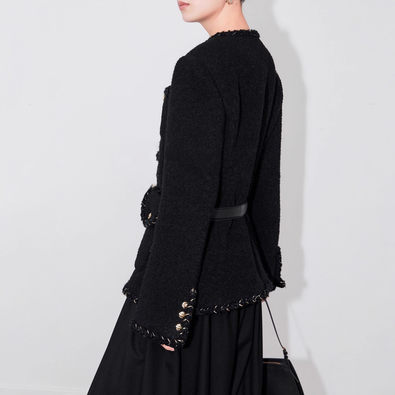 2025 Fashion Design Women's design Black Floral Coat Autumn/Winter Designer Jacket Coarse Fur Short Coat Winter New Luxury Jacket