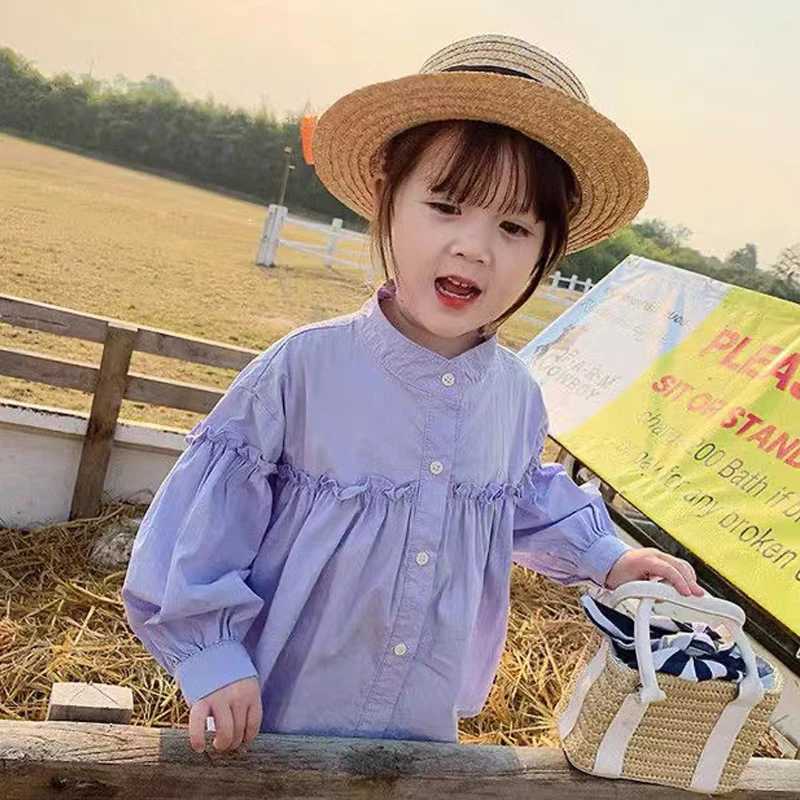 Girls White Shirt Spring And Autumn Thin Clothing Long Sleeve ChildrenS Pure Cotton Base Shirt Kids Loose Top Travel Casual C251007