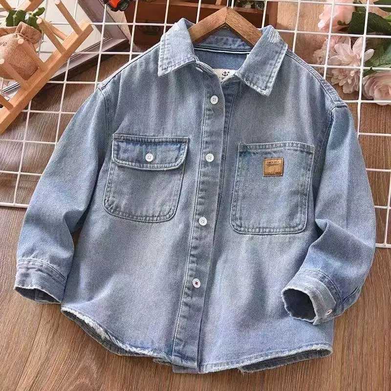 2025 New Spring And Autumn Baby Girls boys Cotton Soild Denim Shirt Coat Cute Children kids Clothes 100170CM C251007