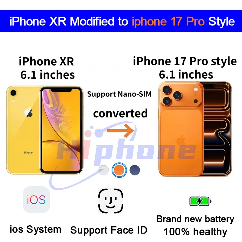 iPhone Original Unlocked iphone XR Convert to iphone 17 Pro Cellphone with 17 Pro Camera appearance 3GB RAM 64GB 128GB ROM Mobilephone,A+Excellent Con