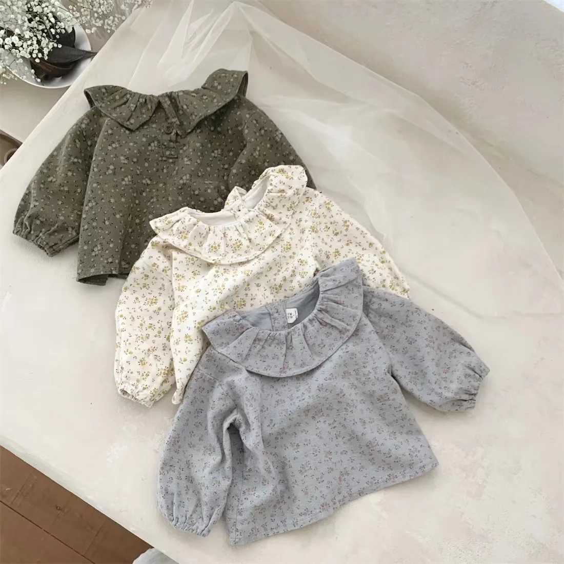 WT22425 Children Clothing SpringAutumn Flower Soft Shirt for Newborn Baby Elegant Doll Collar Long Sleeved Top for Toddler Girl C251007
