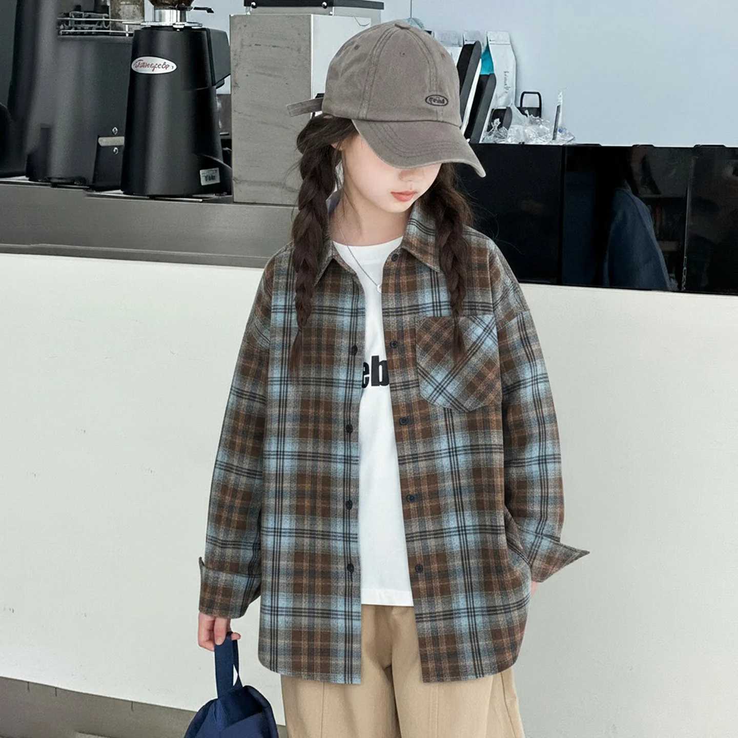 Spring Autumn Children Cotton Plaid School Blouse for Girls Classic Design Long Sleeve Shirt Kids Loose Casual Clothing Tops C251007