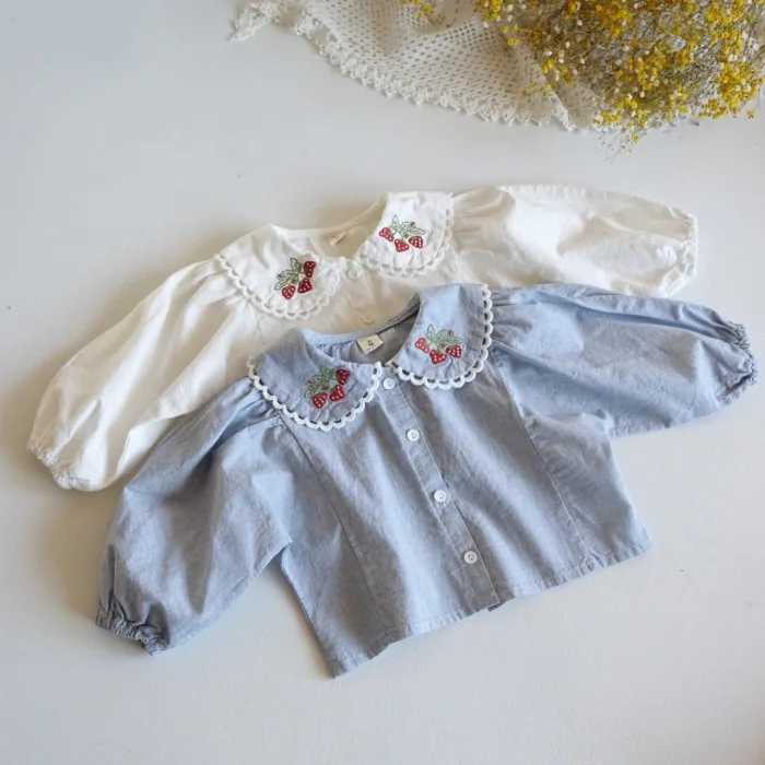 Korean Version of Girls Baby Spring and Autumn Pure Cotton Lapel Versatile Shirt Infant Soft Casual Lace Cardigan C251007