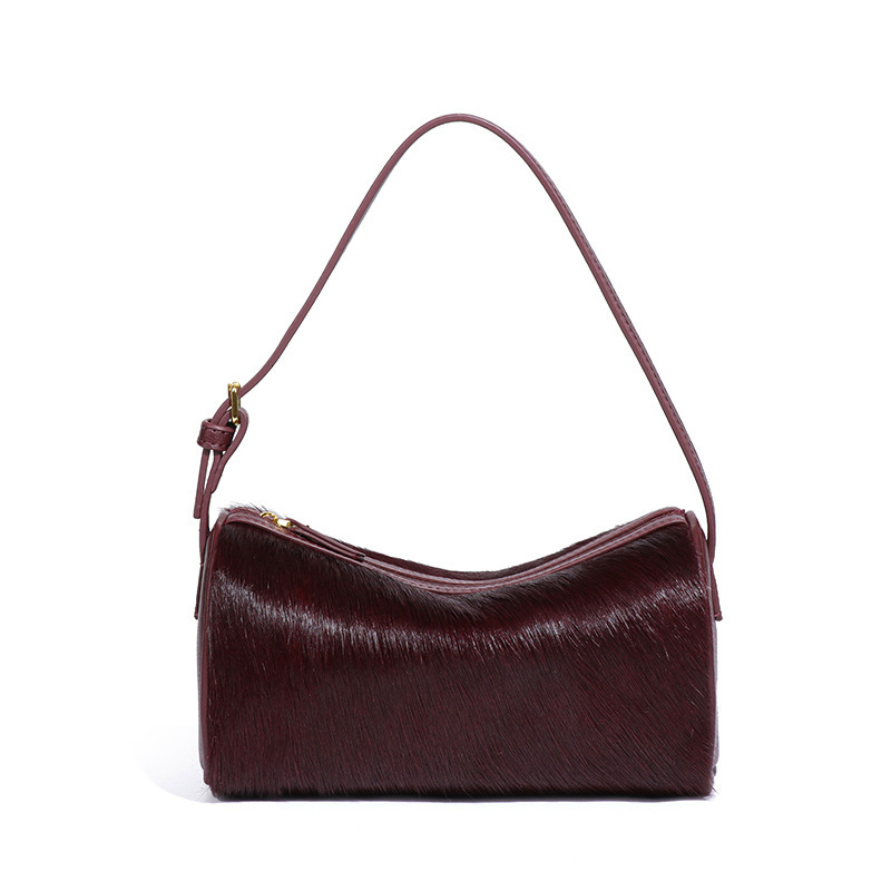 New Genuine Leather Women's Luxury Real Horsehair Underarm Pillow Camera Single Shoulder Crossbody Small Square Bag