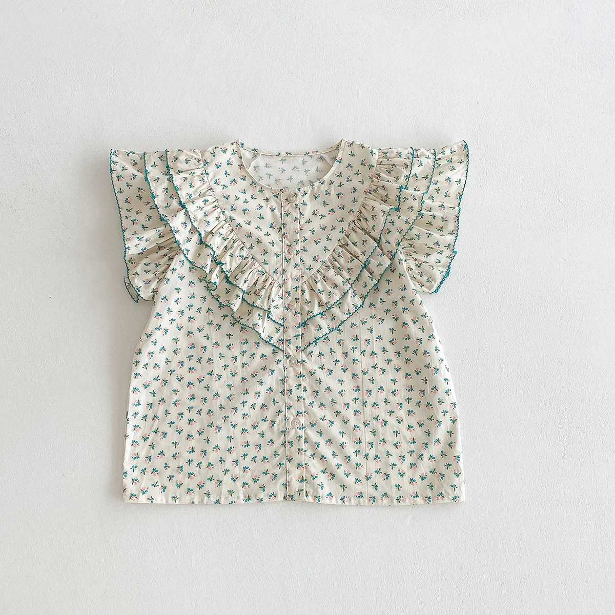 Girls Summer Floral Blouses kids Ruffles Loose Breathable Shirt tops toddler Lace Shirt for Girls Shirts Tops Children Clothing C251007