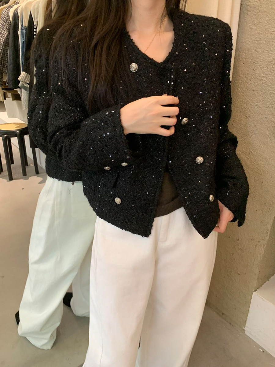 2025 autumn designer jacket new double breasted short jacket fashion elegant round neck jacket autumn coarse fur short jacket winter new luxury jacket