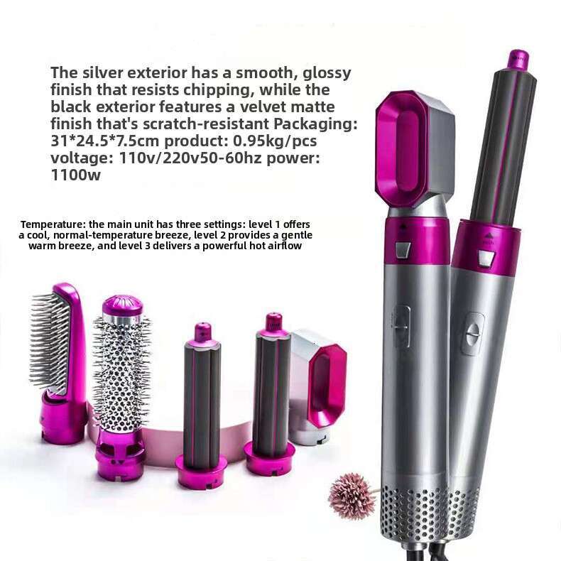 Fully Iron Curling And Straightening Dual-Use Styling 5-In-1 Hot Air Comb Automatic Multi-Functional Hair Dryer Plug-In