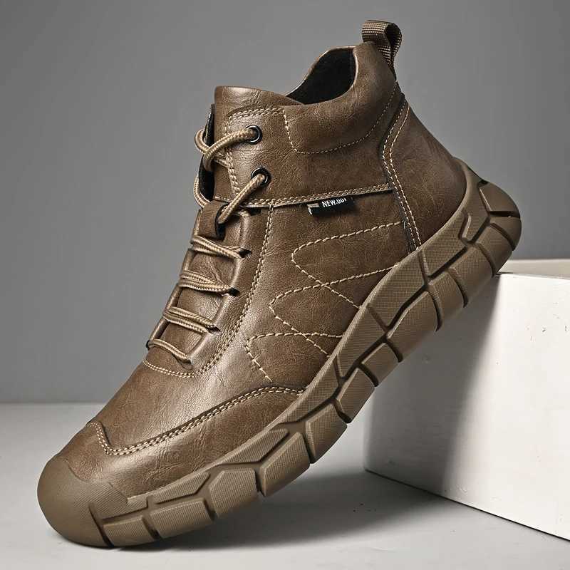 New Mens Retro Leather Hiking Boots Non slip Thick Sole Warm Lined PlushFleece for Outdoor Camping Trekking Autumn Winter J251007