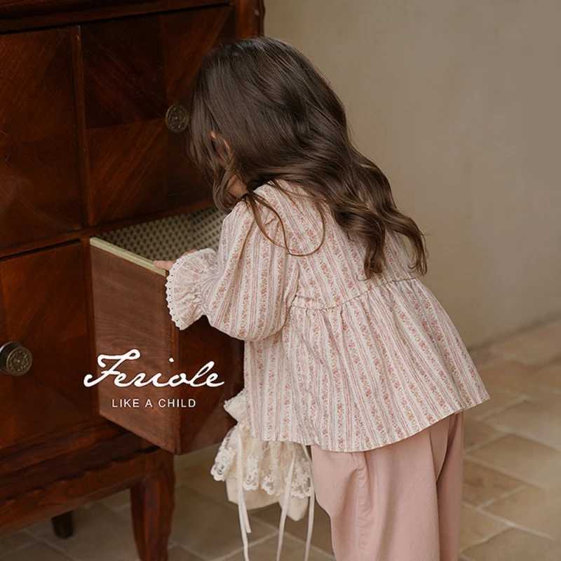 Childrens Girls Court Style Shirt Temperamental Comfortable Spring Autumn Kids Shirt French Floral Doll Shirt C251007
