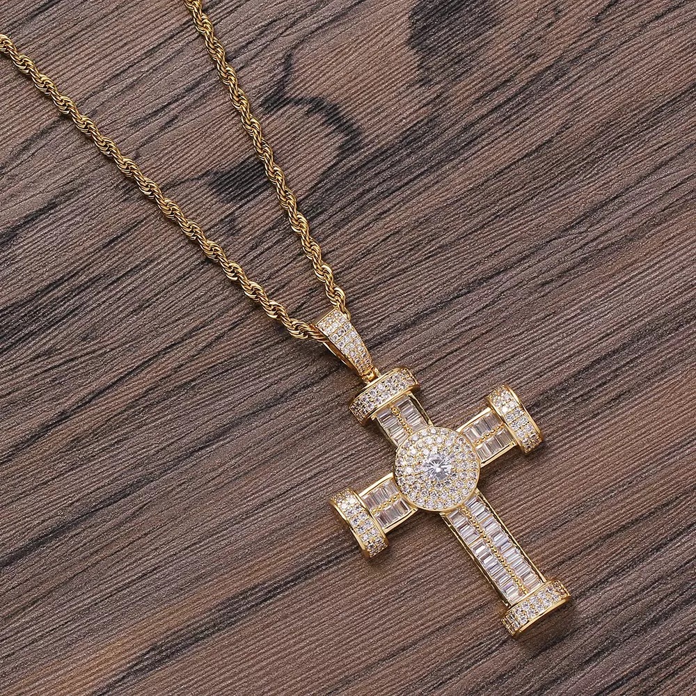 925 Silver Gold Fine Cross Pendants Charms 3D Design Cross Cut Setting VVS1 Diamond Custom Name Mens Pendant Fine Jewelry