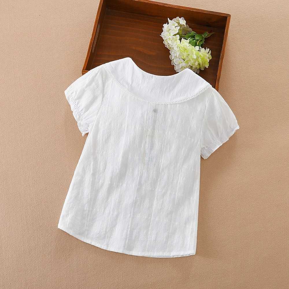 Girls Blouse Shirts Summer Short Sleeve Cotton Lovely Lace Causal White Tops Childrens High Quality Clothes C251007