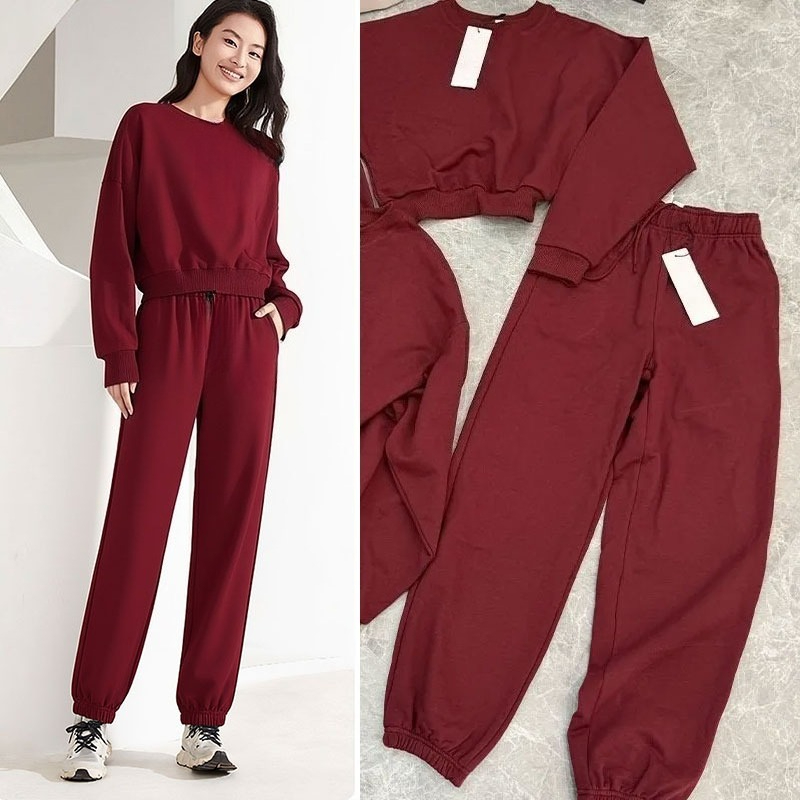 Designer Yoga Sets Sweatshirt Burgundy Sets Women Clothes Sport Jumper Sweatwear Unisex Casual SweatTops Lover Sportswear Pairs Well with Sweatpants
