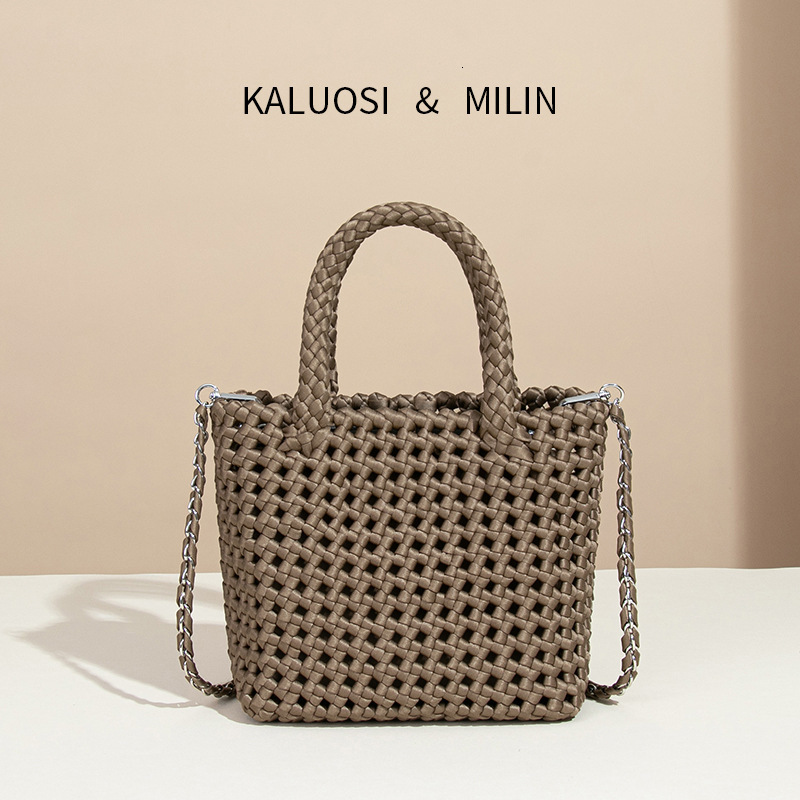 New Handmade Woven High-End Hollow Out Basket Handbag Tote Chain Crossbody Bag
