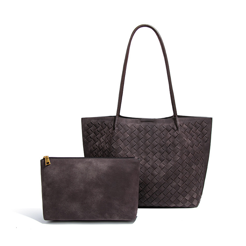 New Women's Handwoven Large Capacity Commuter High-end Suede Matte Shoulder Tote Bag