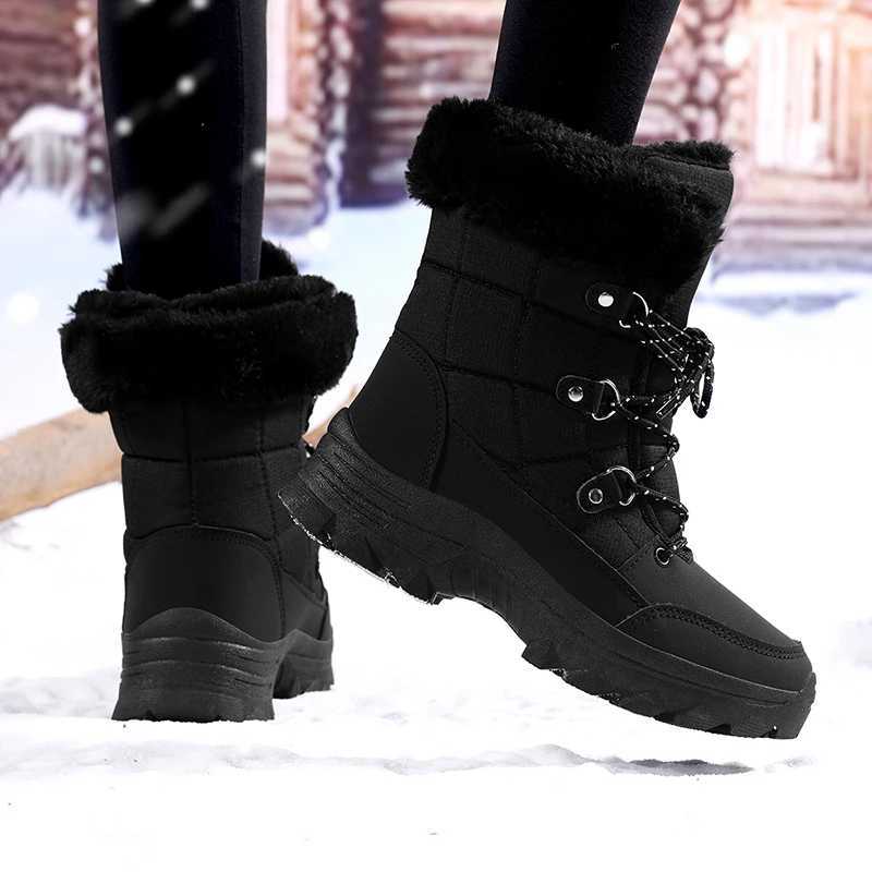 New Winter Snow Boots for Women Platform Sneakers Non Slip Outdoor Waterproof Hiking Shoes Mid Calf Warm Fur Women Ankle Boots J251007