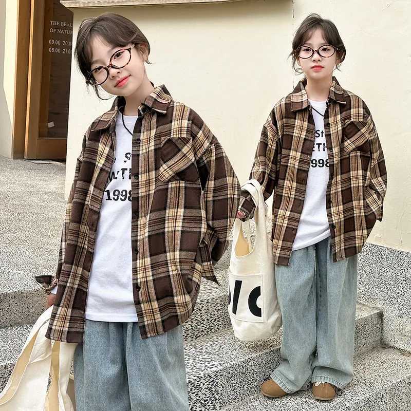 Korean Kids Autumn Long Sleeve Plaid Blouse for Girls Outfit Clothing Tops Children Baby Clothes School Uniform Shirt Outerwear C2510071