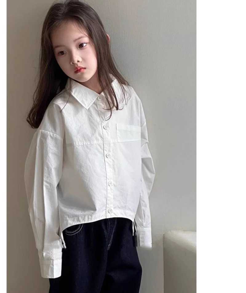 Slit Shirt 2025 Spring and Summer New Korean Fashion Casual Solid Color Allmatch Rear Split Shirt Girls Clothes C251007