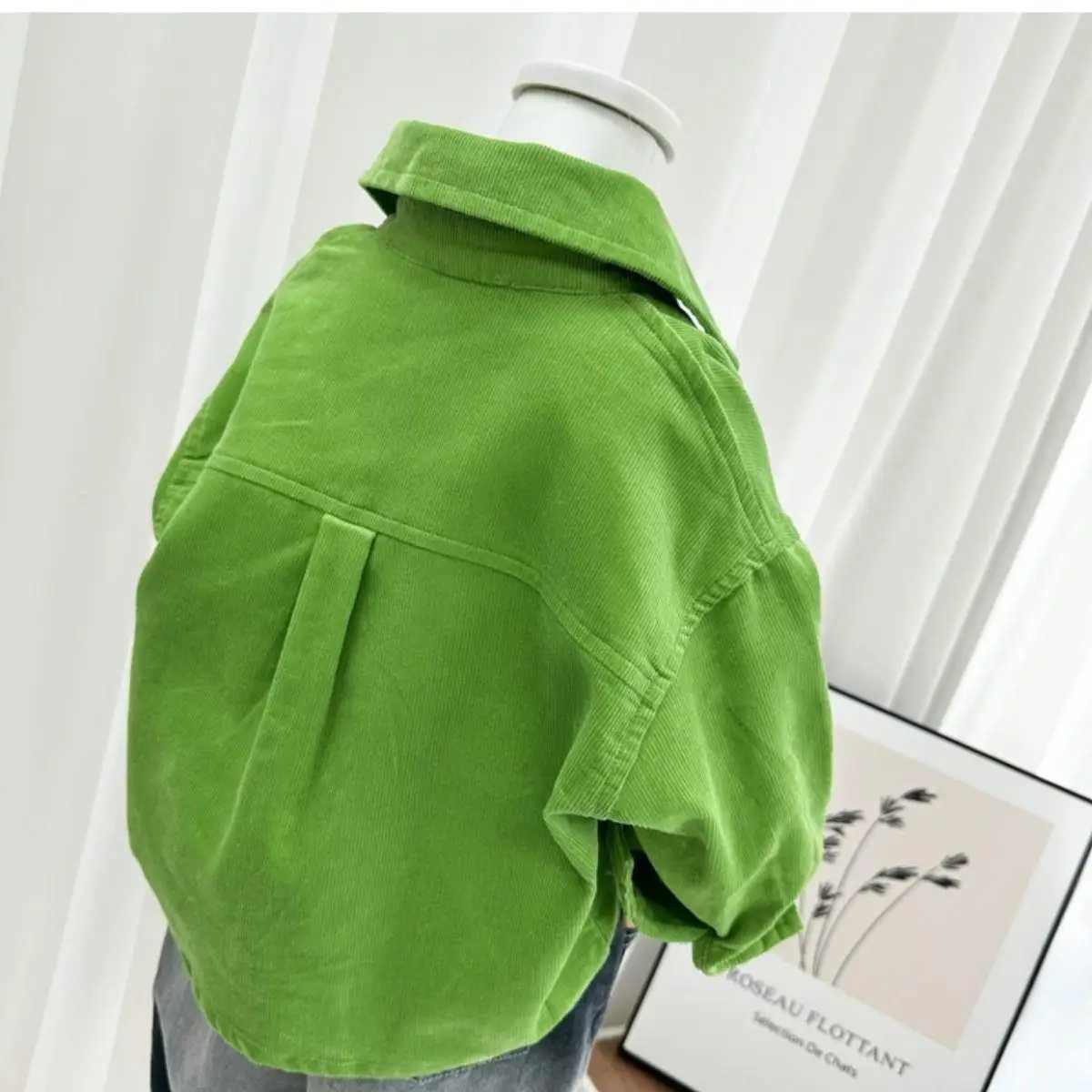 Boys Spring Shirt 2025 New Childrens Fashion Butter Fruit Green Cardigan Shirt Baby Girls Corduroy Thin Coats Long Sleeve Top C251007